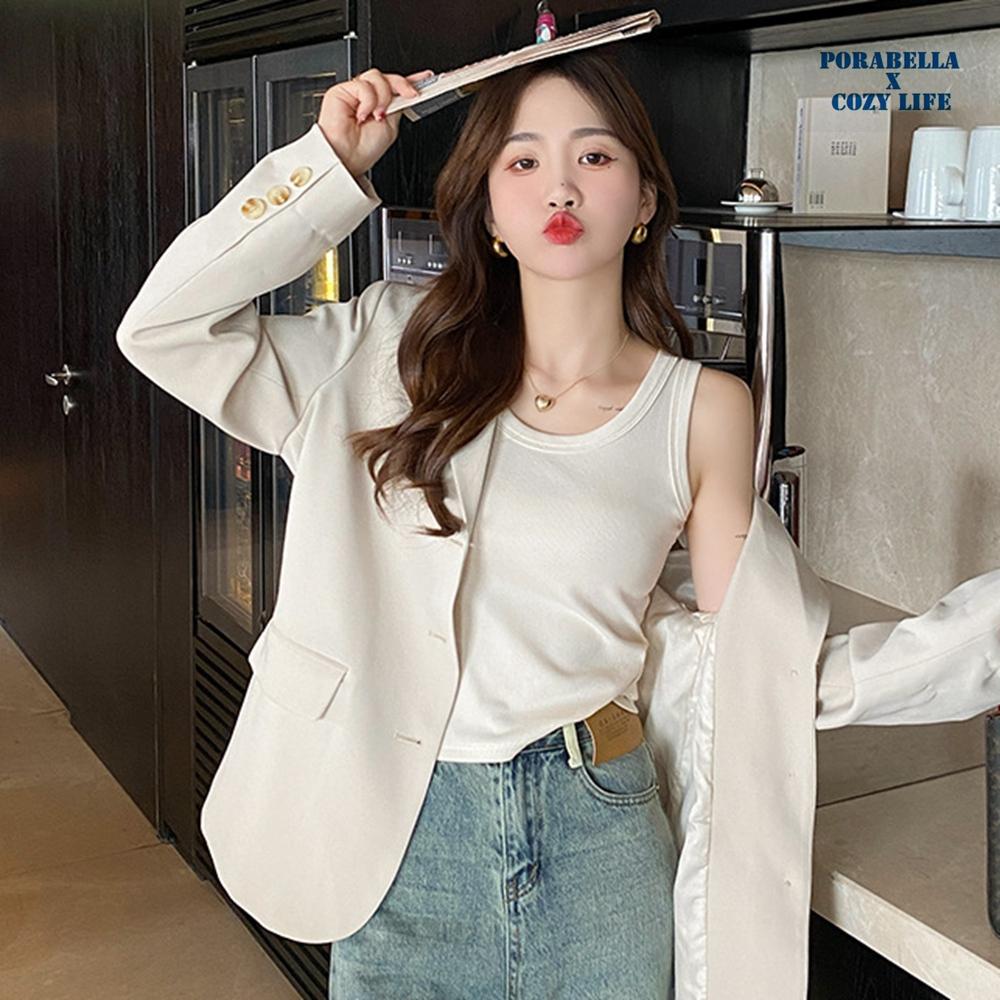 <Porabella現貨>寬肩帶背心 遮副乳 U領螺紋 內搭小可愛 打底衫 bratop-細節圖9