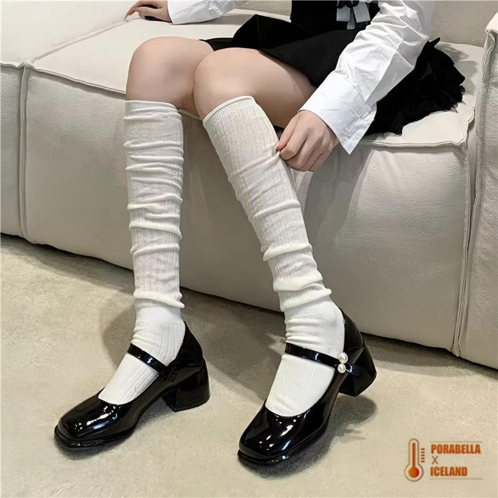 <Porabella>現貨襪套 粗線針織襪套素色襪套長筒襪螺紋襪套堆堆襪女生襪套舞蹈瑜珈襪套保暖踩腳襪套雪靴襪socks-細節圖2