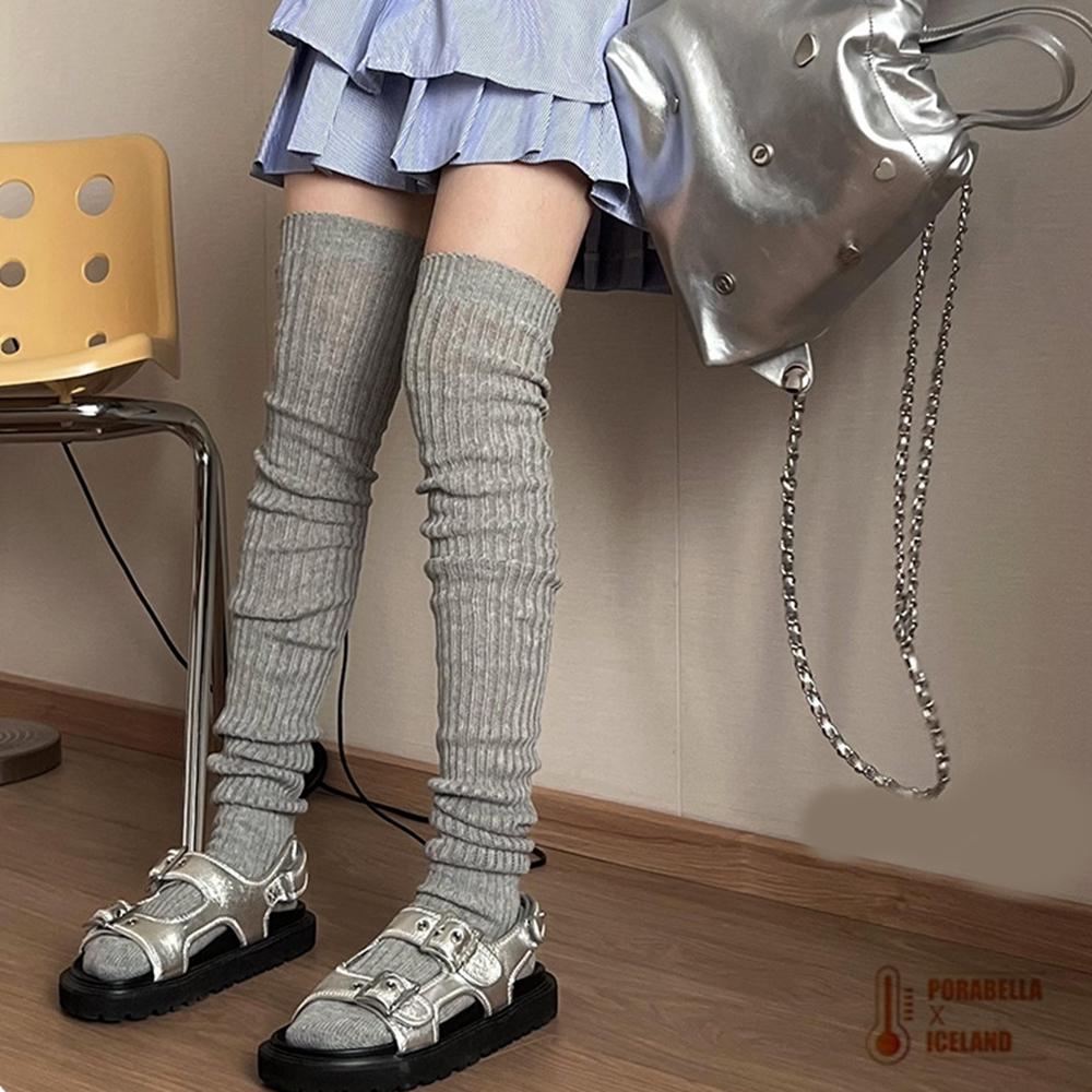 <Porabella>現貨襪套 粗線針織襪套素色襪套長筒襪螺紋襪套堆堆襪女生襪套舞蹈瑜珈襪套保暖踩腳襪套雪靴襪socks-細節圖3