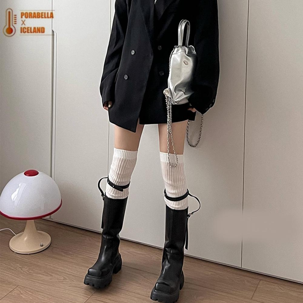 <Porabella>現貨襪套 粗線針織襪套素色襪套長筒襪螺紋襪套堆堆襪女生襪套舞蹈瑜珈襪套保暖踩腳襪套雪靴襪socks-細節圖4