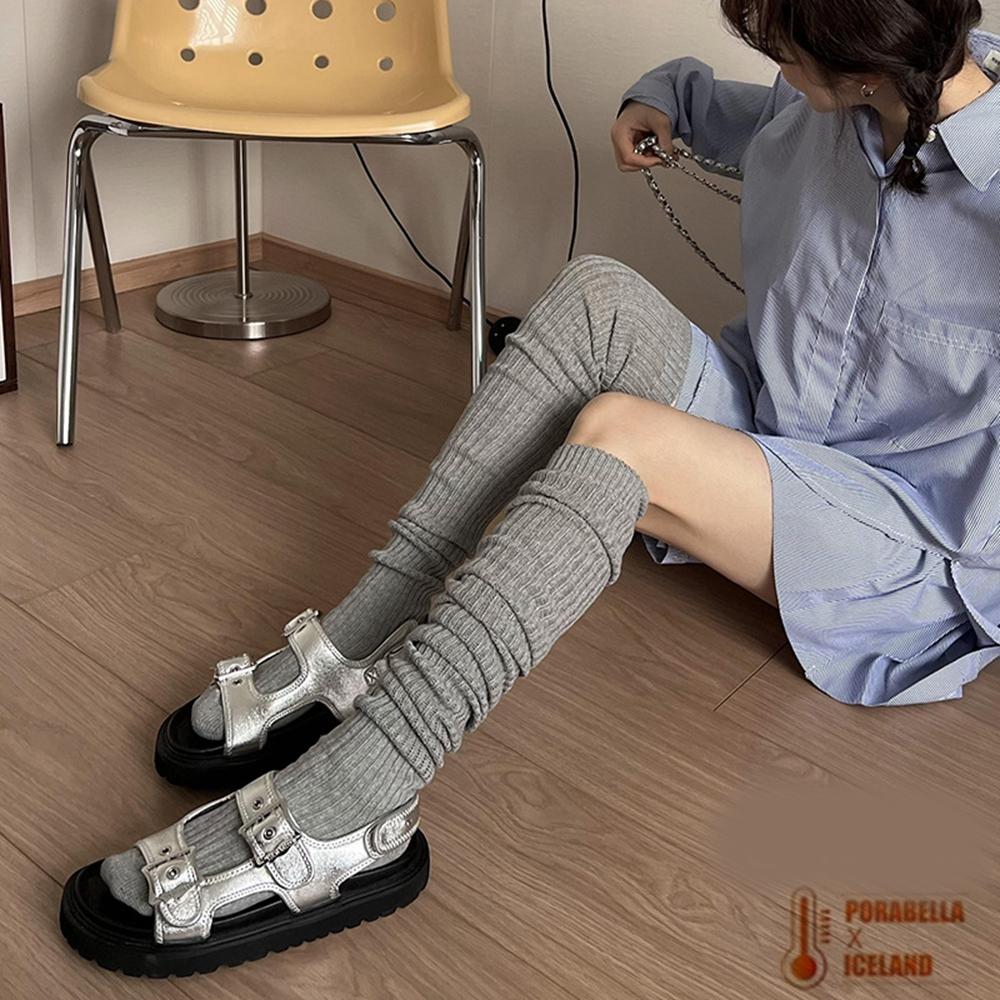 <Porabella>現貨襪套 粗線針織襪套素色襪套長筒襪螺紋襪套堆堆襪女生襪套舞蹈瑜珈襪套保暖踩腳襪套雪靴襪socks-細節圖5