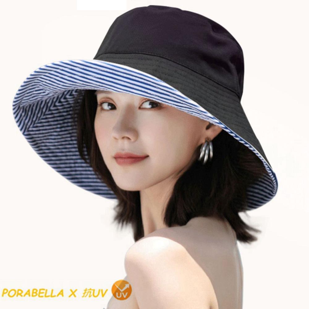 <Porabella>現貨防曬帽 雙面遮陽帽 漁夫帽 遮陽帽 抗UV 雙面帽 帽子女 雙面可戴帽 UV HAT 贈防風繩-細節圖2