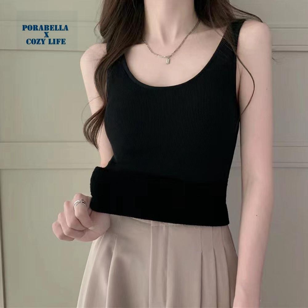 <Porabella>加絨加厚背心 保暖bra背心 保暖背心內衣  打底內搭背心 胸墊背心 打底衫 bratop(均碼)-細節圖7