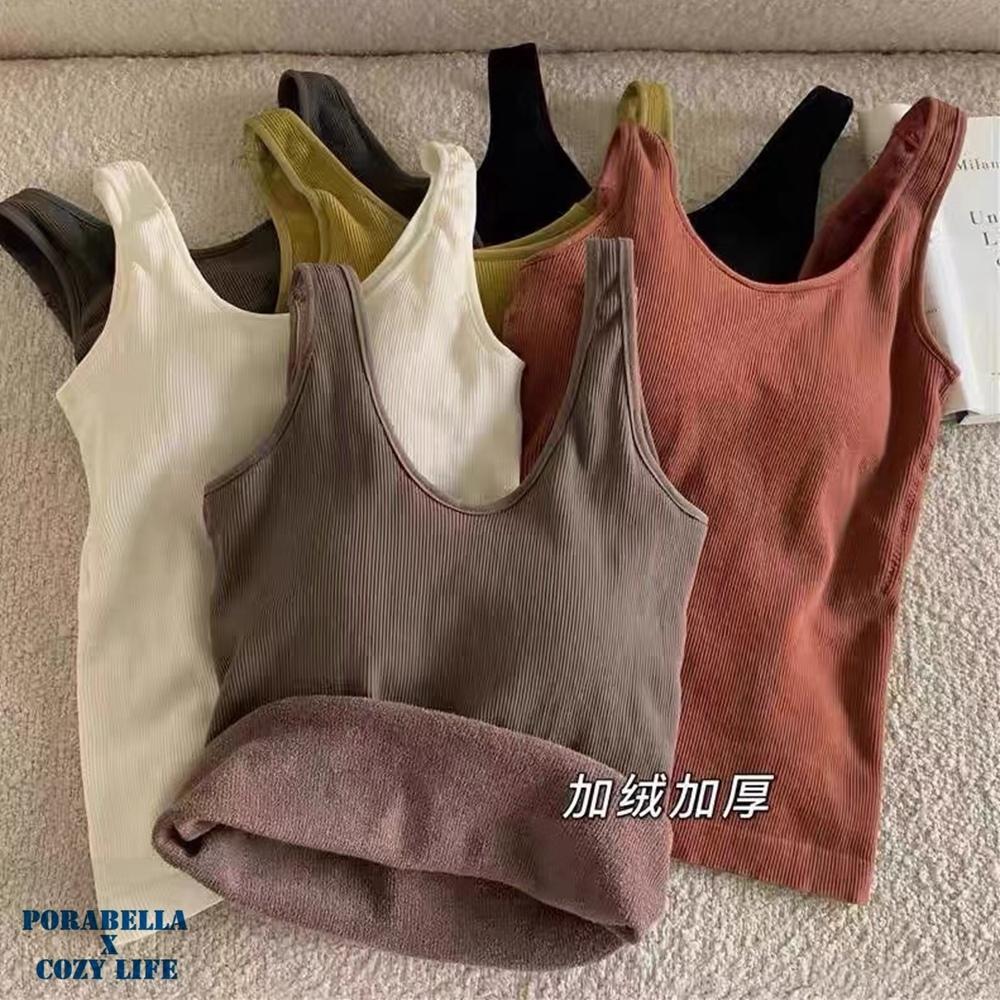 <Porabella>加絨加厚背心 保暖bra背心 保暖背心內衣  打底內搭背心 胸墊背心 打底衫 bratop(均碼)-細節圖8