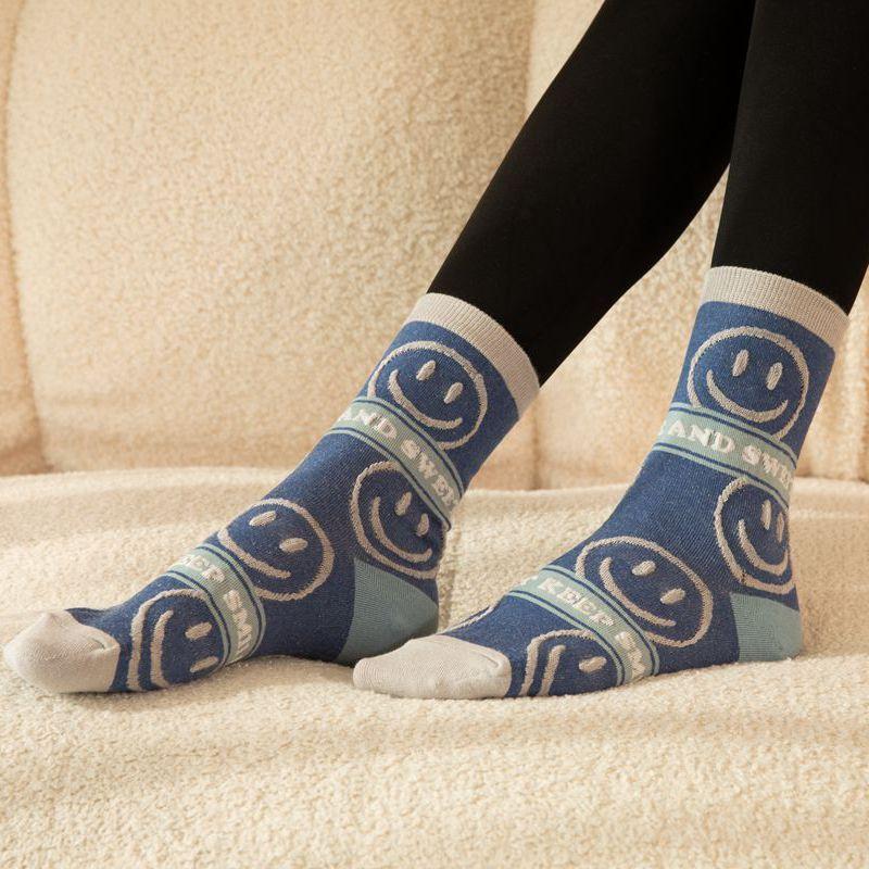 <Porabella>現貨韓國襪 堅持微笑英字浮水笑臉 微笑襪A組 中筒襪 男女襪 條紋襪 塗鴉襪 撞色襪socks-細節圖2