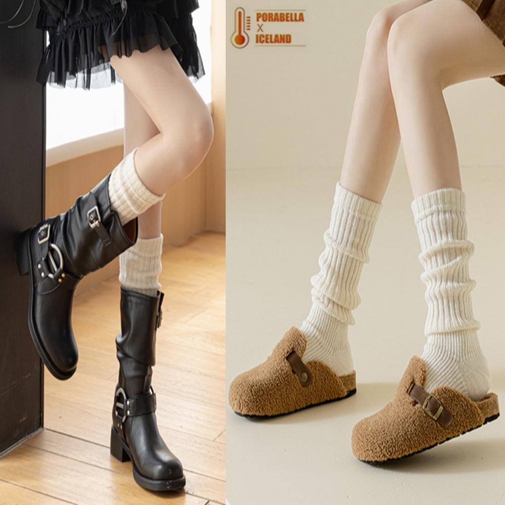 <Porabella>現貨襪套 針織襪套 素色襪套螺紋襪套加厚襪套堆堆襪女生襪套舞蹈瑜珈襪套保暖踩腳襪套雪靴襪socks-細節圖4