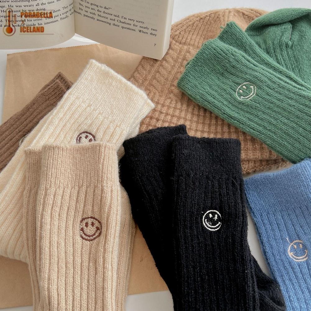 <Porabella>現貨羊毛襪  笑臉刺繡柔軟羊毛襪 加厚羊毛襪 女生中筒襪保暖羊毛襪女生襪子SOCKS(均碼)-細節圖7