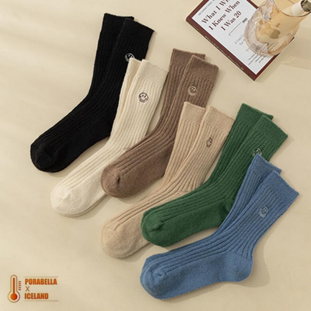 <Porabella>現貨羊毛襪  笑臉刺繡柔軟羊毛襪 加厚羊毛襪 女生中筒襪保暖羊毛襪女生襪子SOCKS(均碼)-細節圖9
