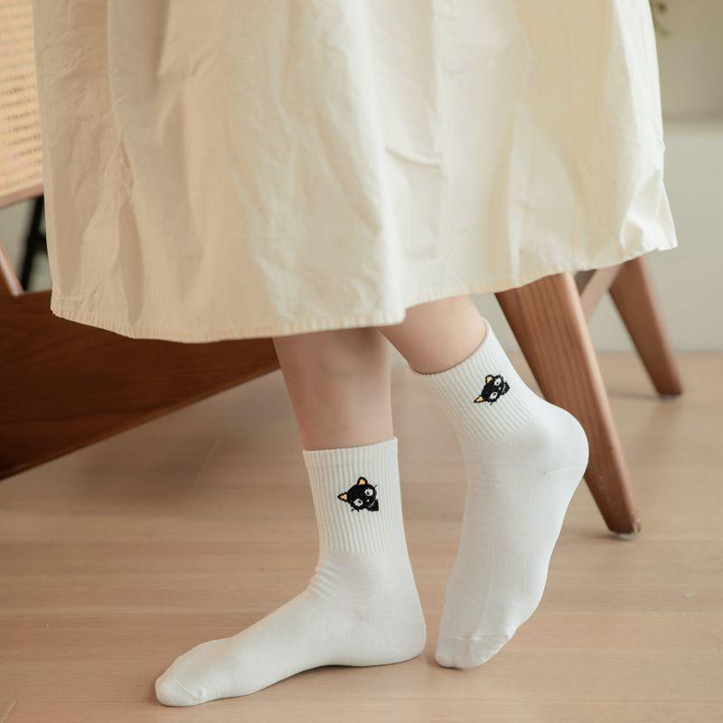 <Porabella>現貨韓國襪 純色小黑貓襪A組 中筒襪 男女襪 動物襪 塗鴉襪 撞色襪 socks-細節圖3