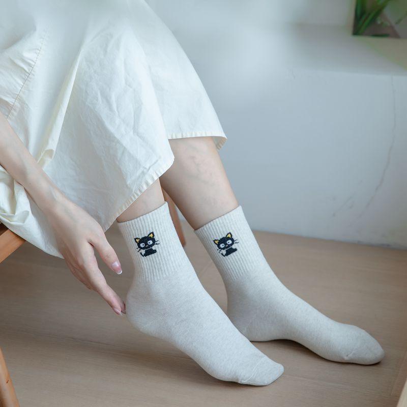<Porabella>現貨韓國襪 純色小黑貓襪A組 中筒襪 男女襪 動物襪 塗鴉襪 撞色襪 socks-細節圖5