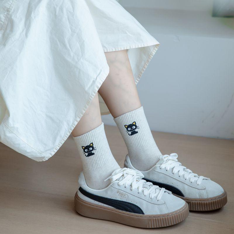<Porabella>現貨韓國襪 純色小黑貓襪A組 中筒襪 男女襪 動物襪 塗鴉襪 撞色襪 socks-細節圖6