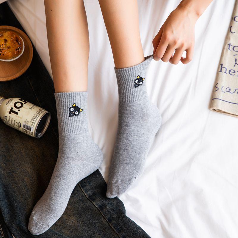 <Porabella>現貨韓國襪 純色小黑貓襪A組 中筒襪 男女襪 動物襪 塗鴉襪 撞色襪 socks-細節圖8