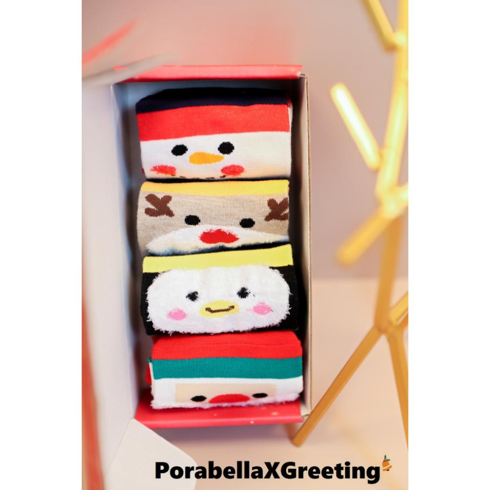 <Porabella>現貨聖誕襪禮盒 4款襪子 企鵝 雪人 聖誕老公公 麋鹿襪子禮盒 交換禮物 聖誕禮物【附盒子】-細節圖2