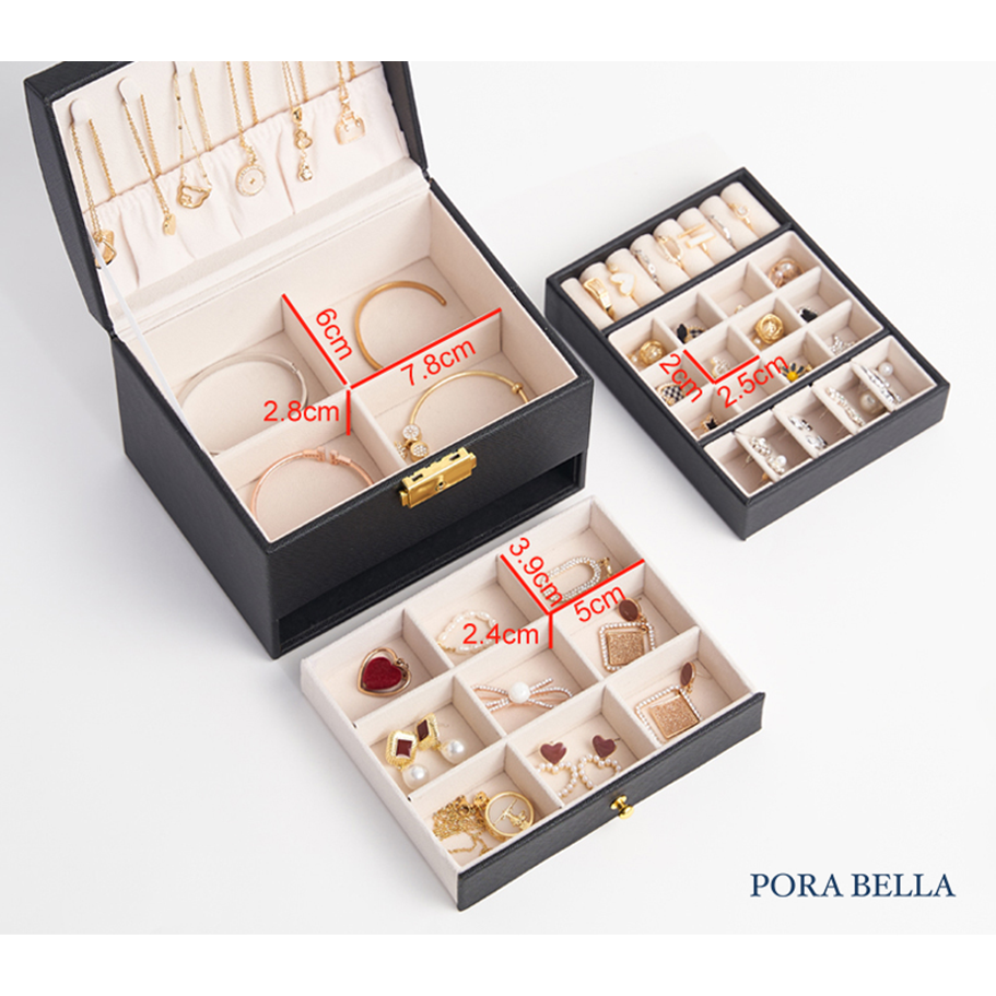 <台灣現貨>快速出貨 皮革收納盒  隨身款珠寶盒 迷你飾品收納盒 旅行收納盒 便攜飾品盒 多功能收納盒 首飾盒 珠寶盒-細節圖9