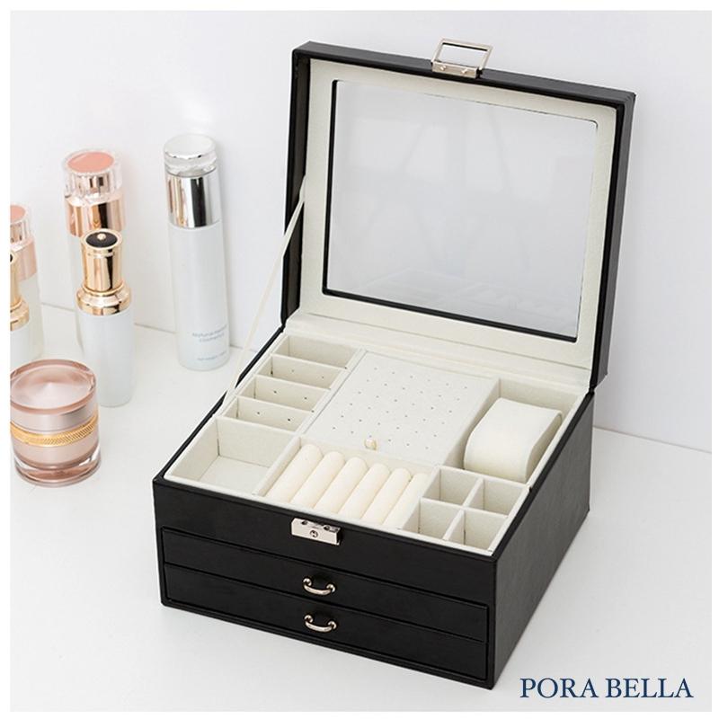 <台灣現貨>快速出貨 大皮革收納盒  隨身款珠寶盒 旅行收納盒 便攜飾品盒 多功能收納盒 首飾盒 珠寶盒-細節圖3