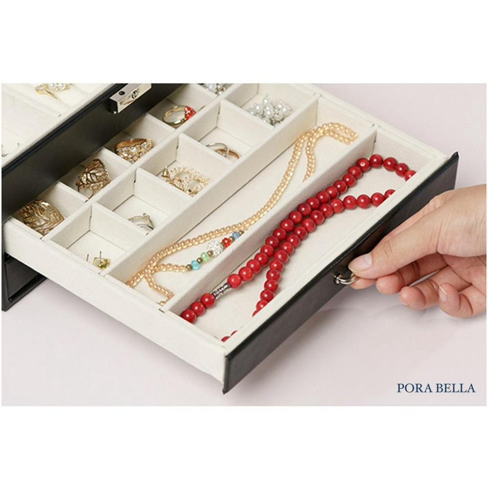 <台灣現貨>快速出貨 大皮革收納盒  隨身款珠寶盒 旅行收納盒 便攜飾品盒 多功能收納盒 首飾盒 珠寶盒-細節圖8