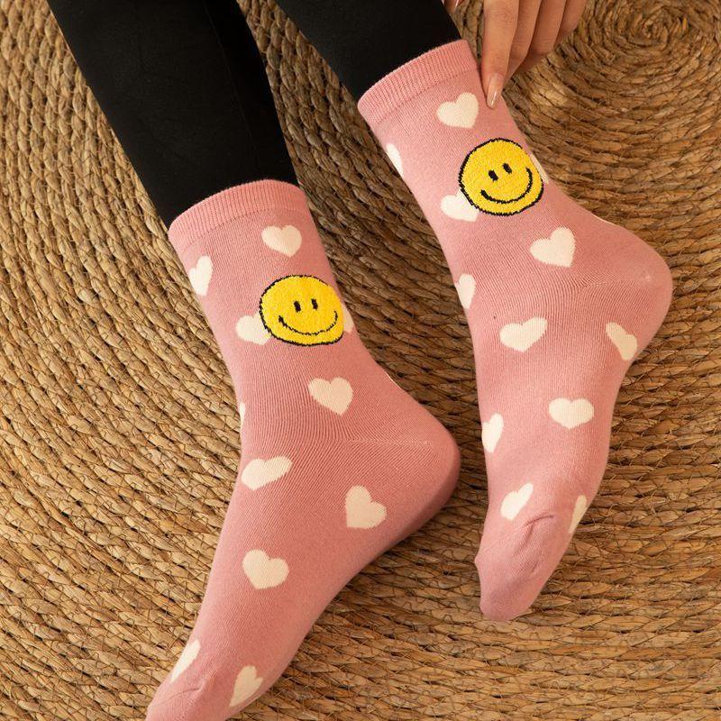 <Porabella>現貨韓國襪 滿版塗鴉笑臉 微笑襪A組 中筒襪 男女襪 條紋襪 塗鴉襪 撞色襪socks-細節圖2