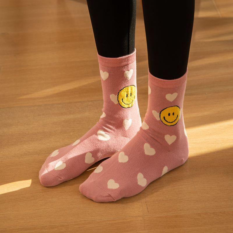 <Porabella>現貨韓國襪 滿版塗鴉笑臉 微笑襪A組 中筒襪 男女襪 條紋襪 塗鴉襪 撞色襪socks-細節圖3