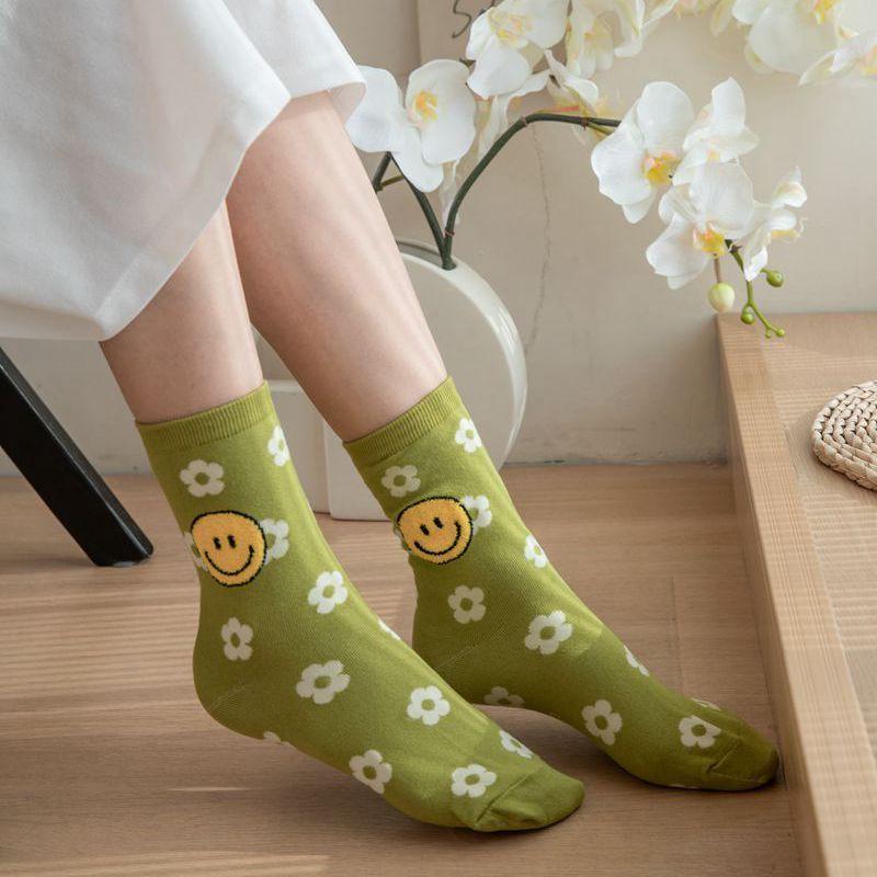 <Porabella>現貨韓國襪 滿版塗鴉笑臉 微笑襪A組 中筒襪 男女襪 條紋襪 塗鴉襪 撞色襪socks-細節圖4