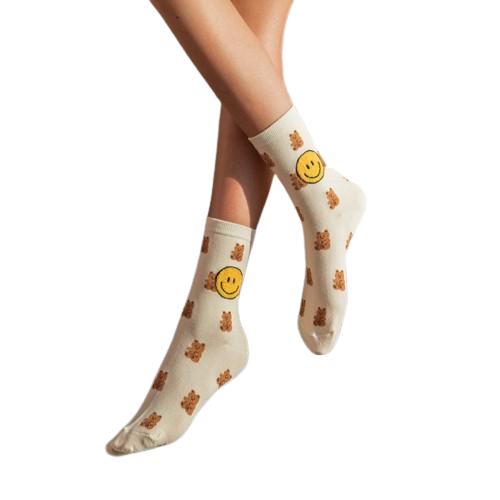 <Porabella>現貨韓國襪 滿版塗鴉笑臉 微笑襪A組 中筒襪 男女襪 條紋襪 塗鴉襪 撞色襪socks-細節圖7