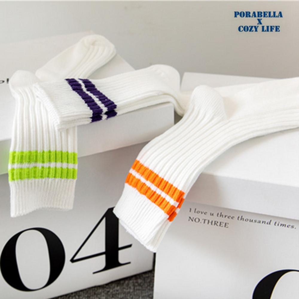 <Porabella>現貨中筒襪子 雙粗線條襪運動襪潮流襪男生襪女生襪  SMILE SOCKS(均碼)-細節圖8