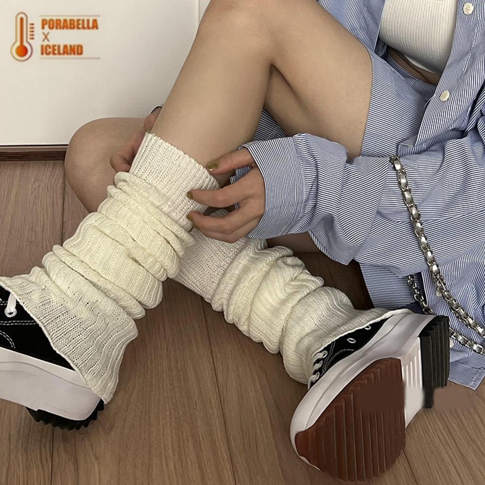<Porabella>現貨襪套 針織襪套 鬆垮堆堆襪套素色襪套螺紋襪套加厚襪套堆堆襪女生襪套高筒襪套 美腿襪套socks-細節圖6
