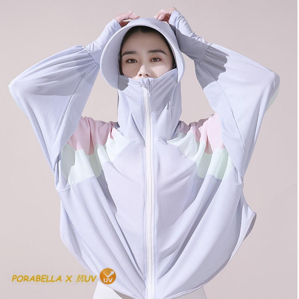 <Porabella>現貨防曬外套 拼接撞色防曬衣 戶外冰絲防曬連帽薄外套防紫外線透氣遮臉薄罩衫休閒防曬服UVCOAT-細節圖3