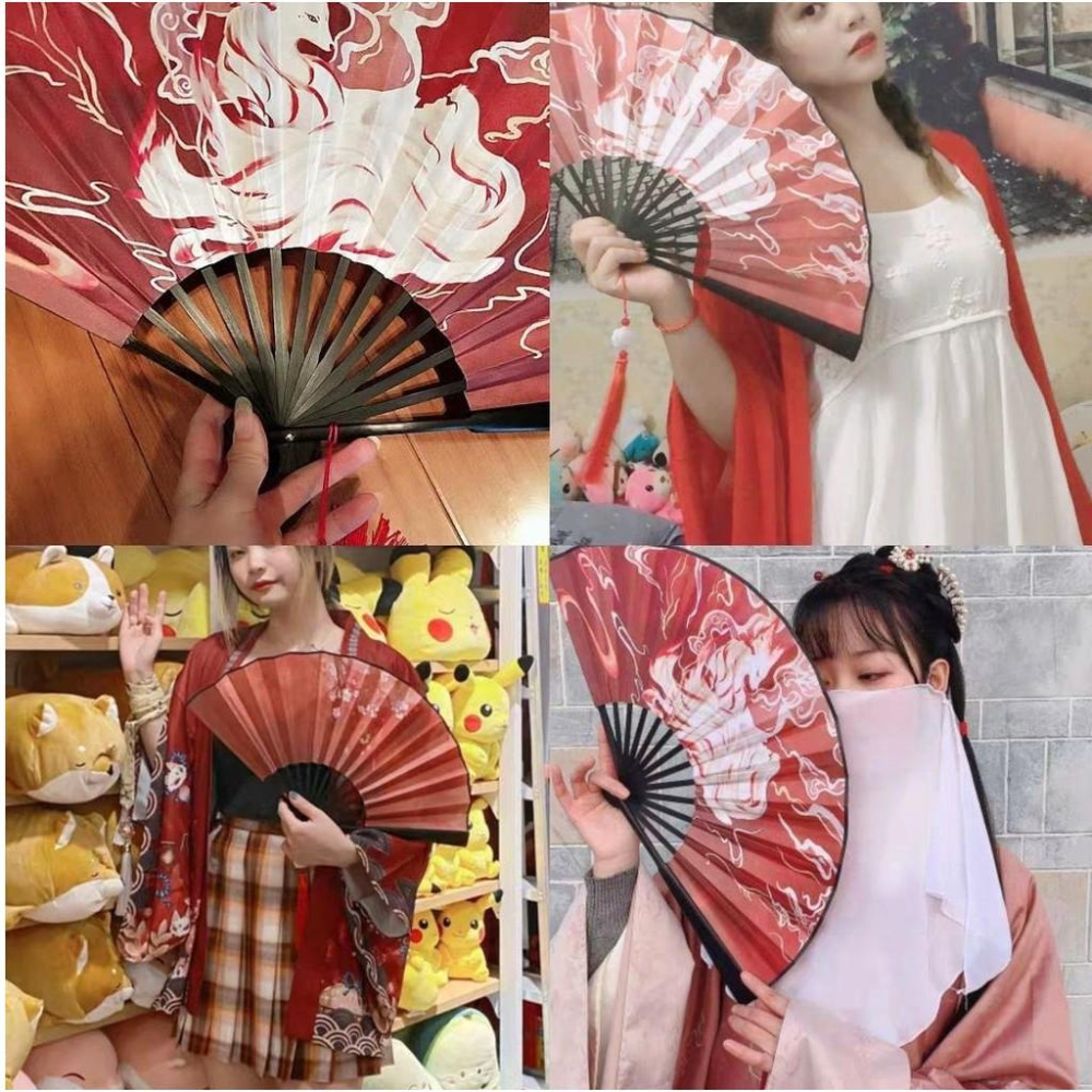 『運福閣』【開光】蓮花流蘇九尾狐仙折扇，九尾狐狸，狐仙娘娘，手工流穗絹布扇子，斬小三，促姻緣，招財B02-細節圖6