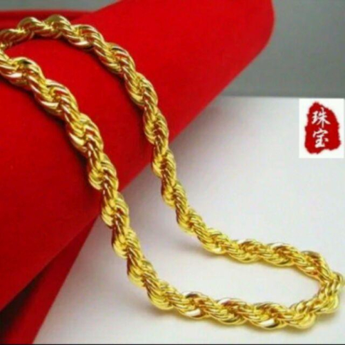 高度仿真24K金男士黃金項鏈， 鍍K金項鏈，不掉色， 麻花金鍊