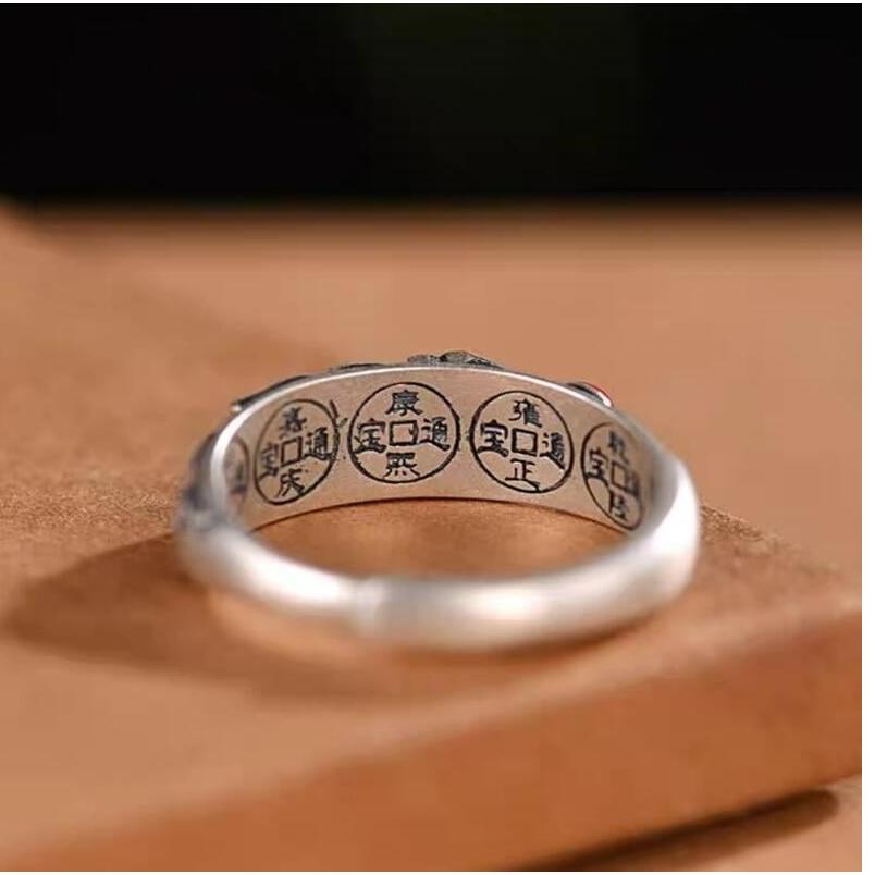 『富貴坊』【開光】彩繪珐琅五帝錢戒指，五帝錢，風水帝錢，化煞，辟邪，開運，招財，保平安，防小人H04-細節圖3