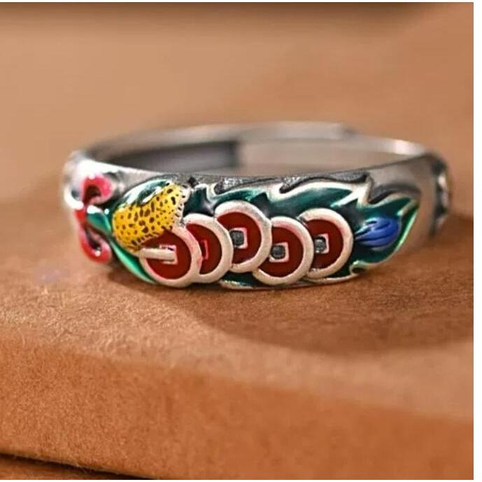 『富貴坊』【開光】彩繪珐琅五帝錢戒指，五帝錢，風水帝錢，化煞，辟邪，開運，招財，保平安，防小人H04-細節圖5