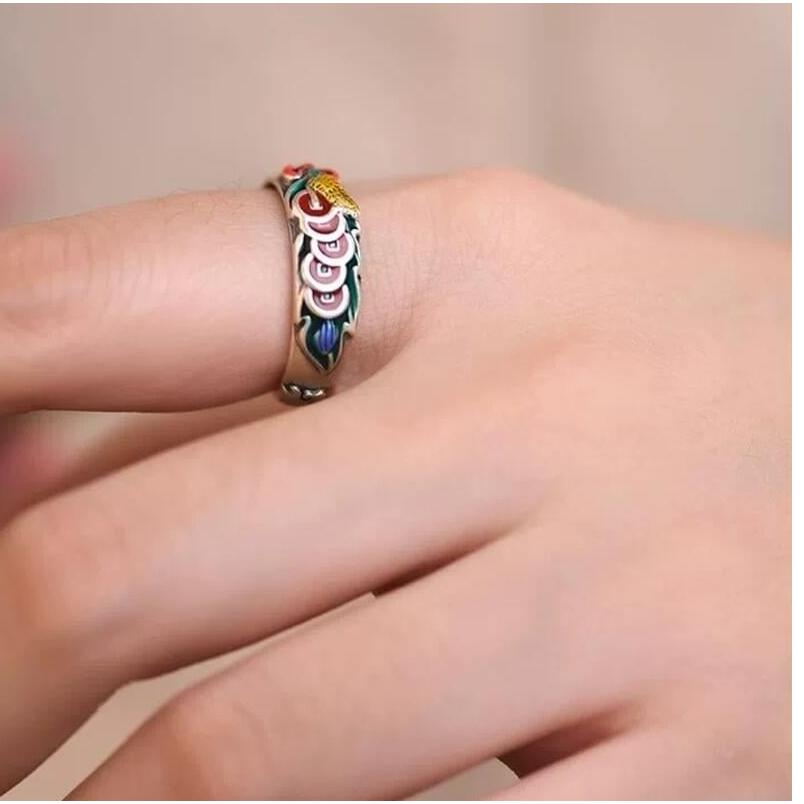 『富貴坊』【開光】彩繪珐琅五帝錢戒指，五帝錢，風水帝錢，化煞，辟邪，開運，招財，保平安，防小人H04-細節圖6