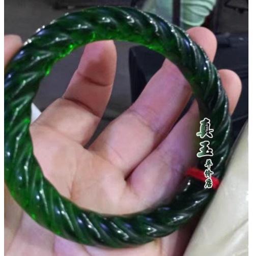 《宮廷珠寶》精選冰種葱岭滿綠翡翠玉鐲，古樸寶光，玉質細膩H02-細節圖2