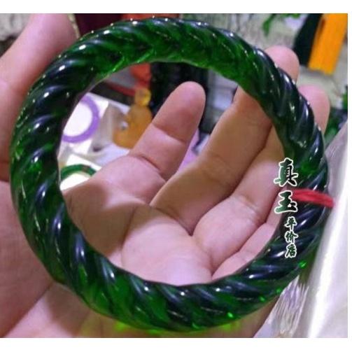 《宮廷珠寶》精選冰種葱岭滿綠翡翠玉鐲，古樸寶光，玉質細膩H02-細節圖3