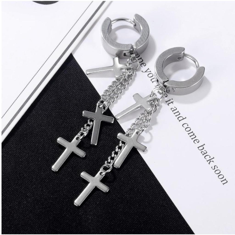 【祈福加持附證書】鈦鋼十字架耳釘，復古十字架耳環，耶穌十字架，時尚十字架耳扣，男女十字架耳丁H15-細節圖2