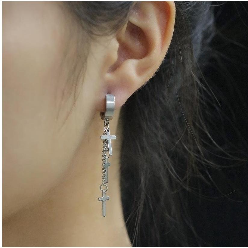 【祈福加持附證書】鈦鋼十字架耳釘，復古十字架耳環，耶穌十字架，時尚十字架耳扣，男女十字架耳丁H15-細節圖3