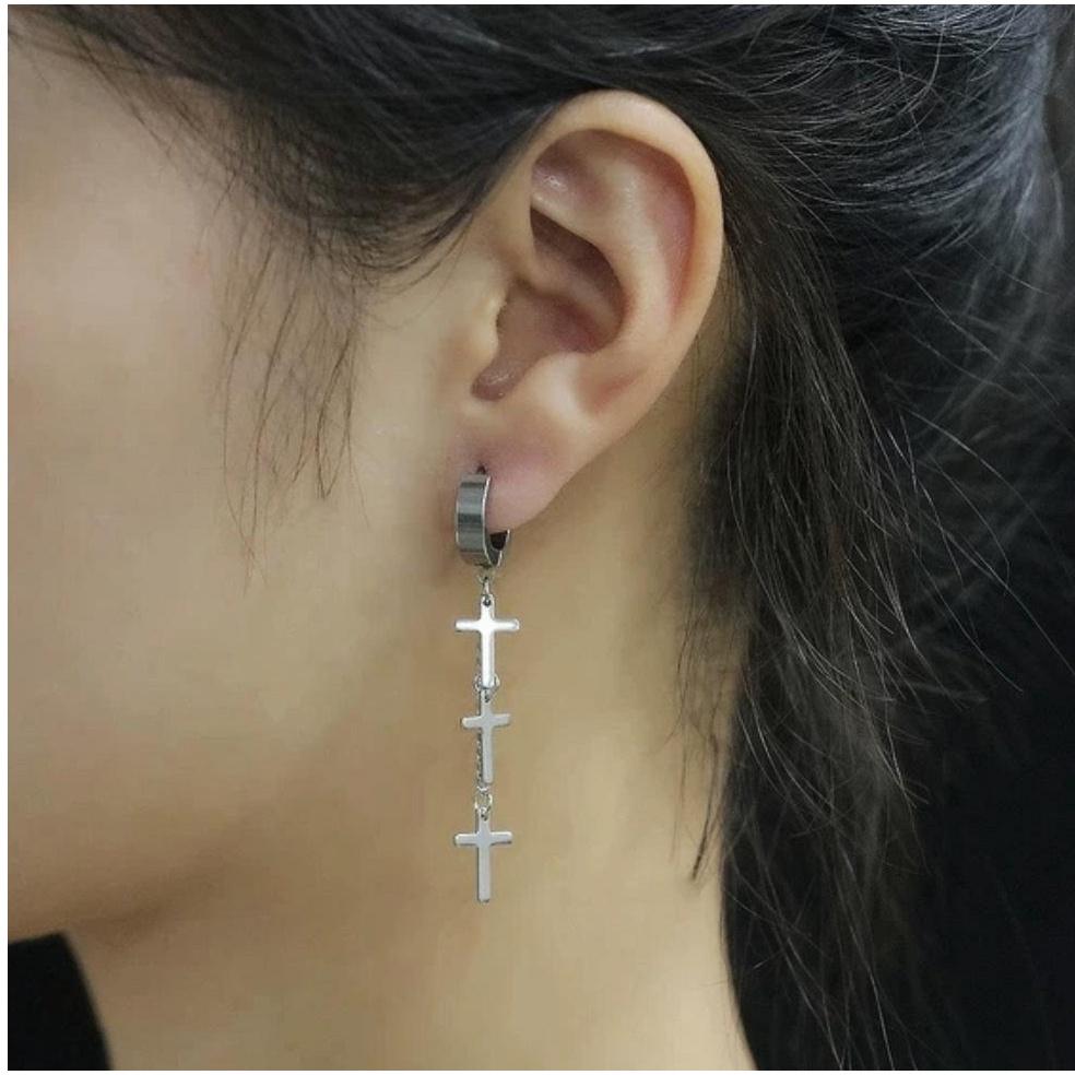 【祈福加持附證書】鈦鋼十字架耳釘，復古十字架耳環，耶穌十字架，時尚十字架耳扣，男女十字架耳丁H15-細節圖4