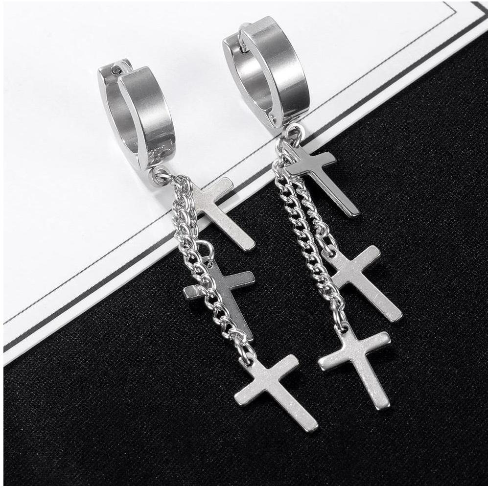 【祈福加持附證書】鈦鋼十字架耳釘，復古十字架耳環，耶穌十字架，時尚十字架耳扣，男女十字架耳丁H15-細節圖5