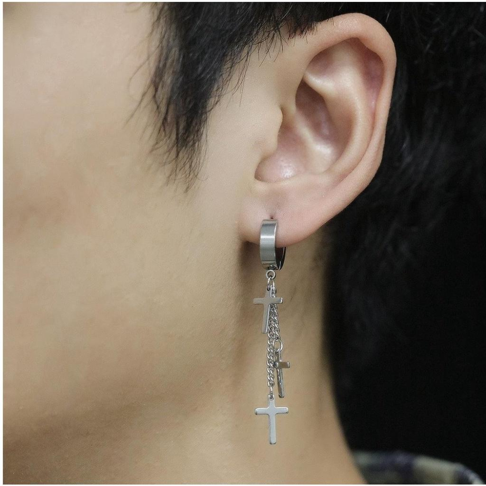 【祈福加持附證書】鈦鋼十字架耳釘，復古十字架耳環，耶穌十字架，時尚十字架耳扣，男女十字架耳丁H15-細節圖6