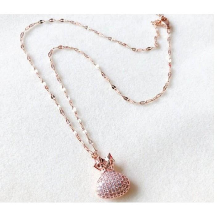 『運福閣』【開光】五行玫瑰K金美鑽招財錢袋吊墬+鈦鋼項鍊，開運項鏈，招財吊飾，幸福項鍊，辟邪吊墜，招財進寶招財H01-細節圖3