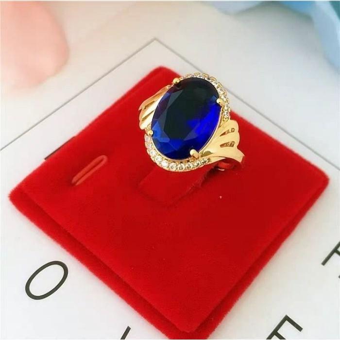 高度仿真24K金女用黃金寶石美鑽戒指，活動式戒圍可調，K金不掉色 H01-細節圖5