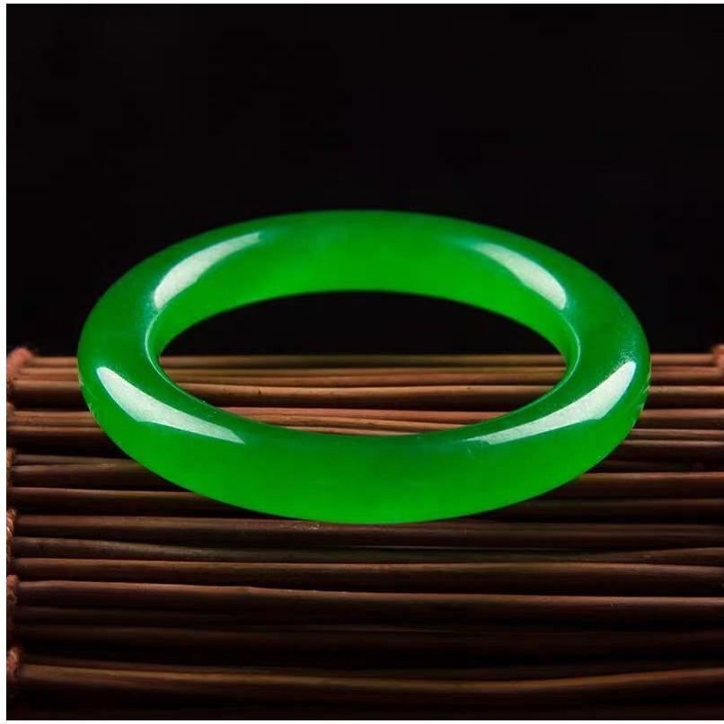 《宮廷珠寶》精選冰種陽綠金絲玉滿綠圓條玉鐲，古樸寶光，玉質細膩H07-細節圖5