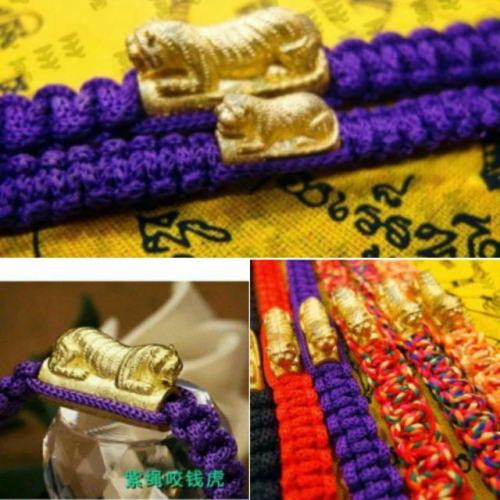 泰國佛牌正品，龍婆本廟虎咬錢手繩（紫色）A03，財運、人緣、平安、擋災、避險、旺生意