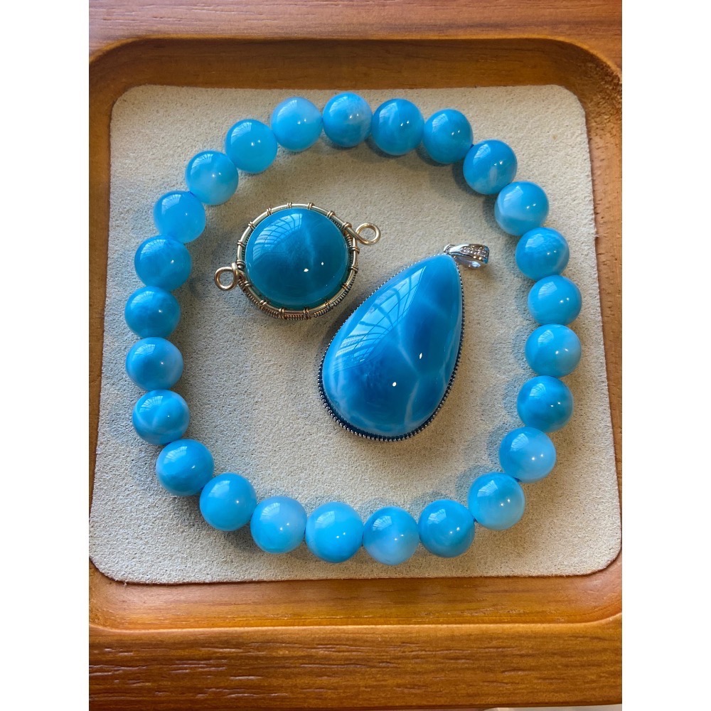 拉利瑪 海紋石 圓珠手串-細節圖5