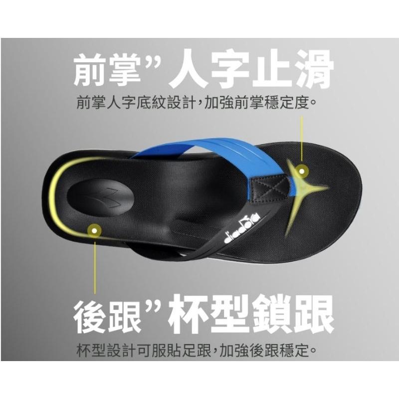 『DIADORA』男款 立體PU腳床 合成橡膠大底耐磨止滑黑DA71235 藍236 玩水速乾 夾腳拖鞋-細節圖3