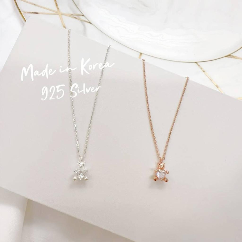 ✨韓國全925純銀 小熊愛心單鑽項鍊✨-細節圖2