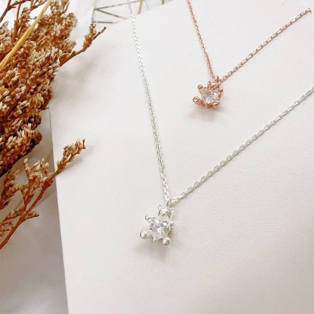 ✨韓國全925純銀 小熊愛心單鑽項鍊✨-細節圖3