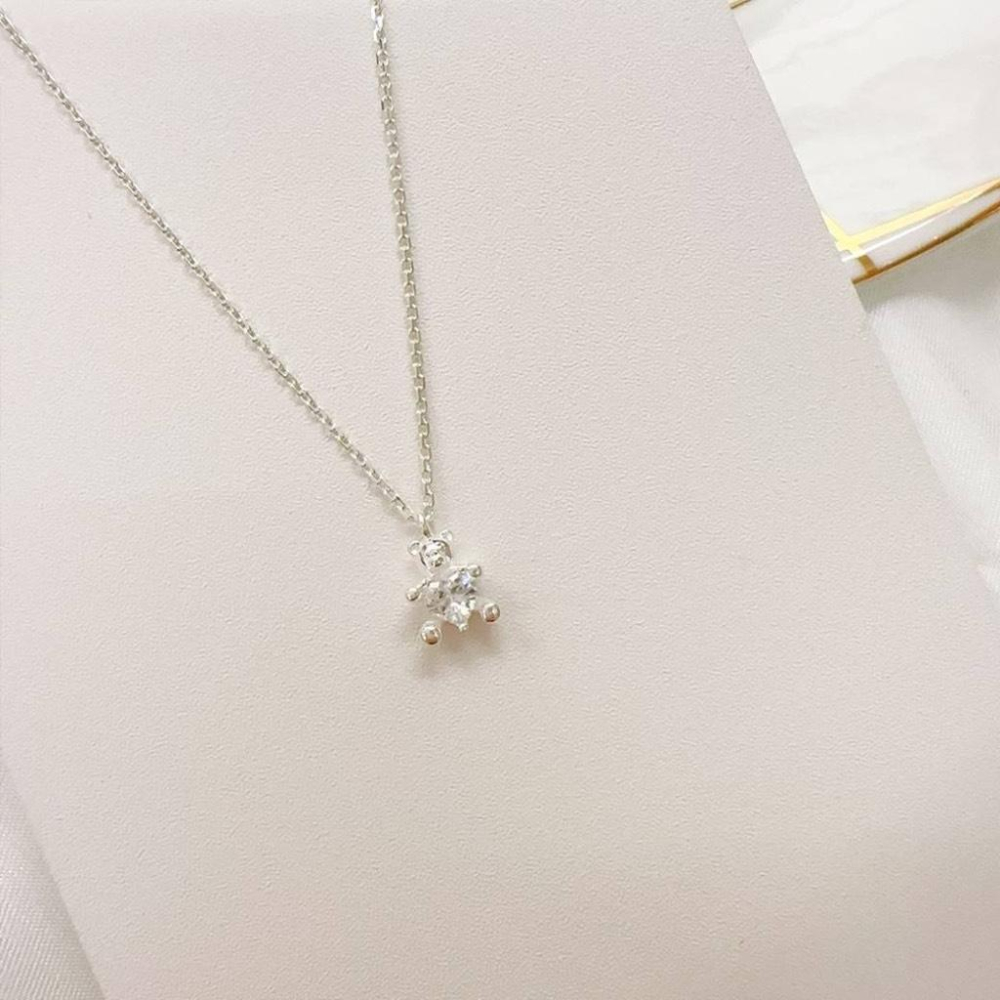 ✨韓國全925純銀 小熊愛心單鑽項鍊✨-細節圖4