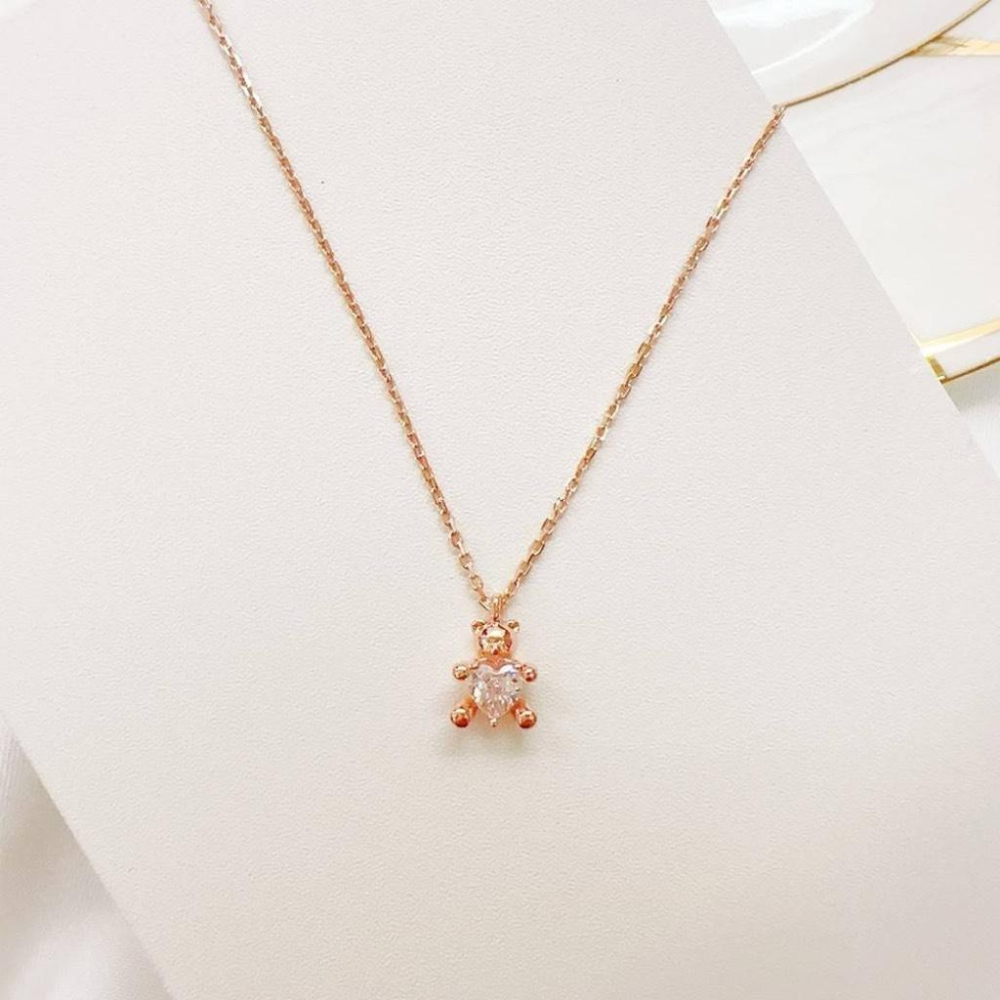 ✨韓國全925純銀 小熊愛心單鑽項鍊✨-細節圖5