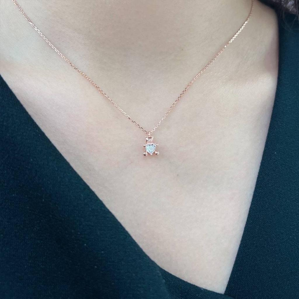 ✨韓國全925純銀 小熊愛心單鑽項鍊✨-細節圖7